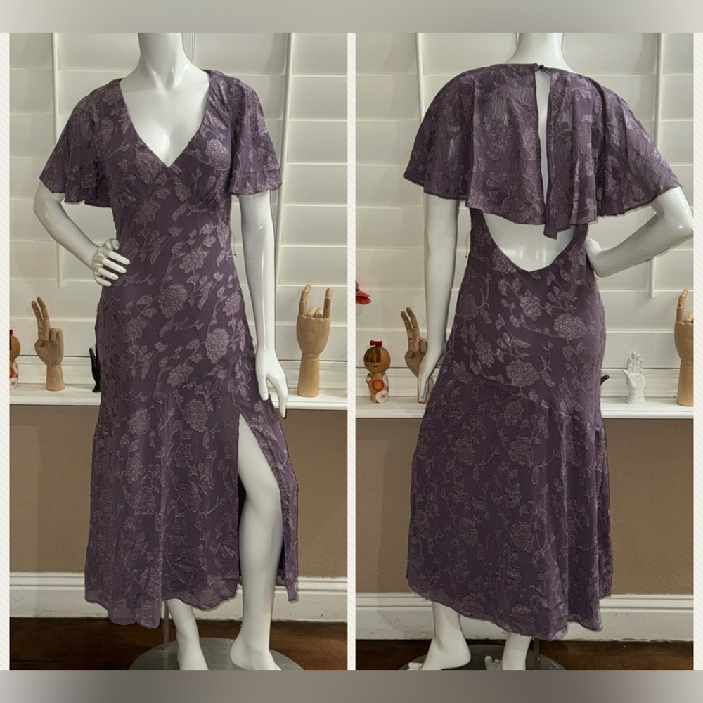 ASTR the Label Floral Flutter Sleeve Cutout Back Midi Dress Plum